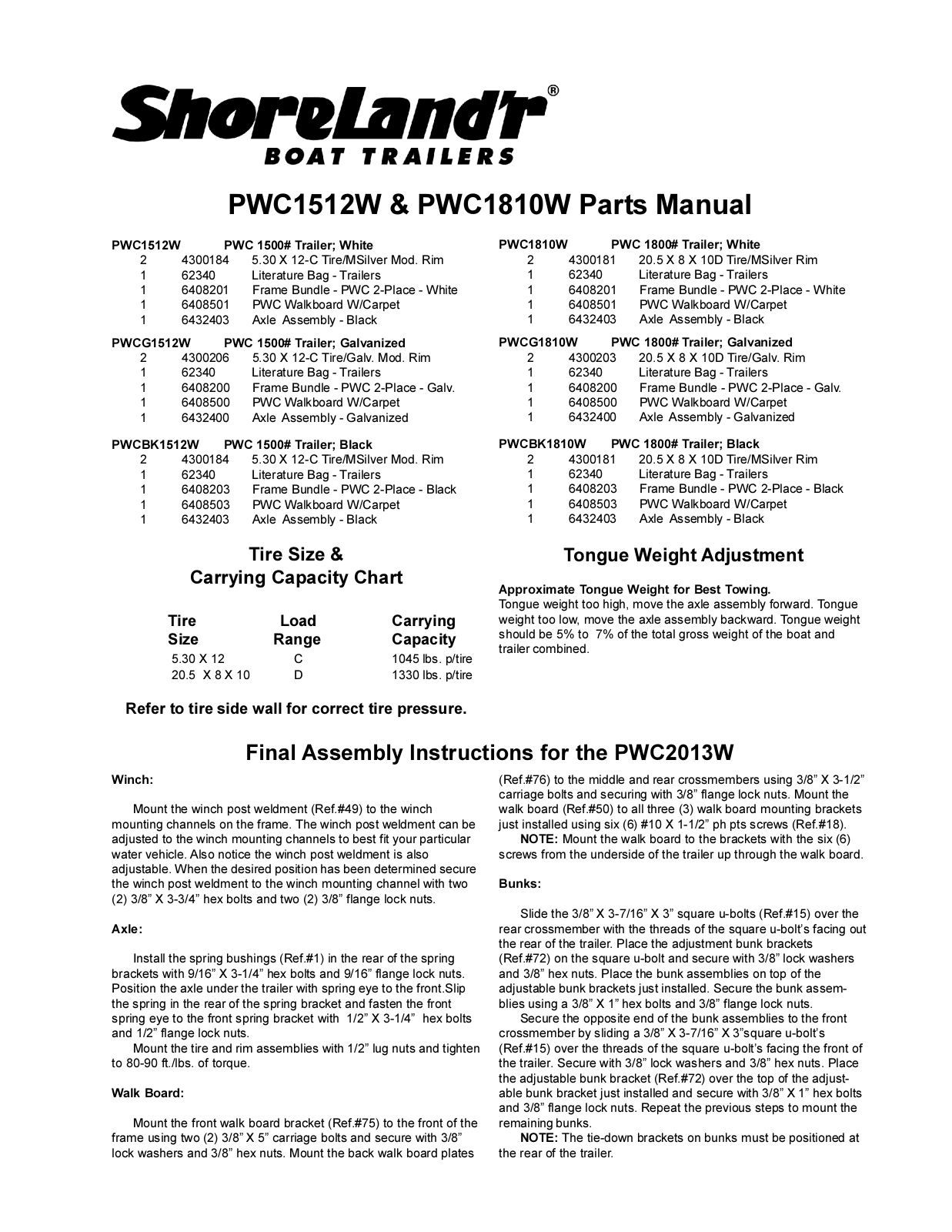 ShoreLand'r PWC1512W User Manual