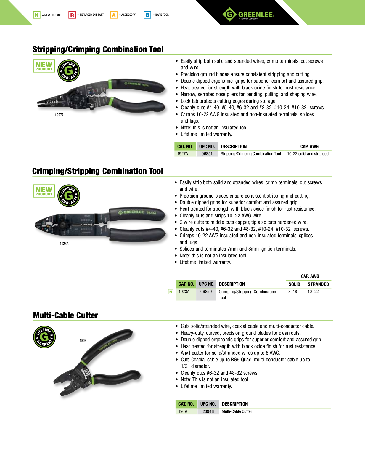 Greenlee Crimping Combination Tool Catalog Page