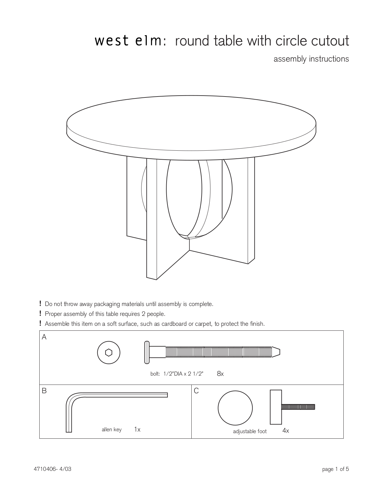 West Elm Round Table with Circle Cutout Assembly Instruction