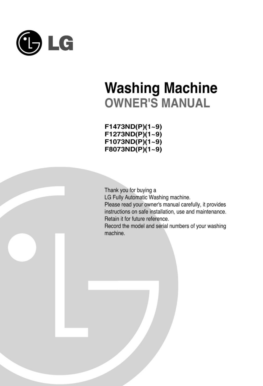 LG F1273NDP, F-8073ND, F-1473ND, F-1073ND, F-1273ND User Manual