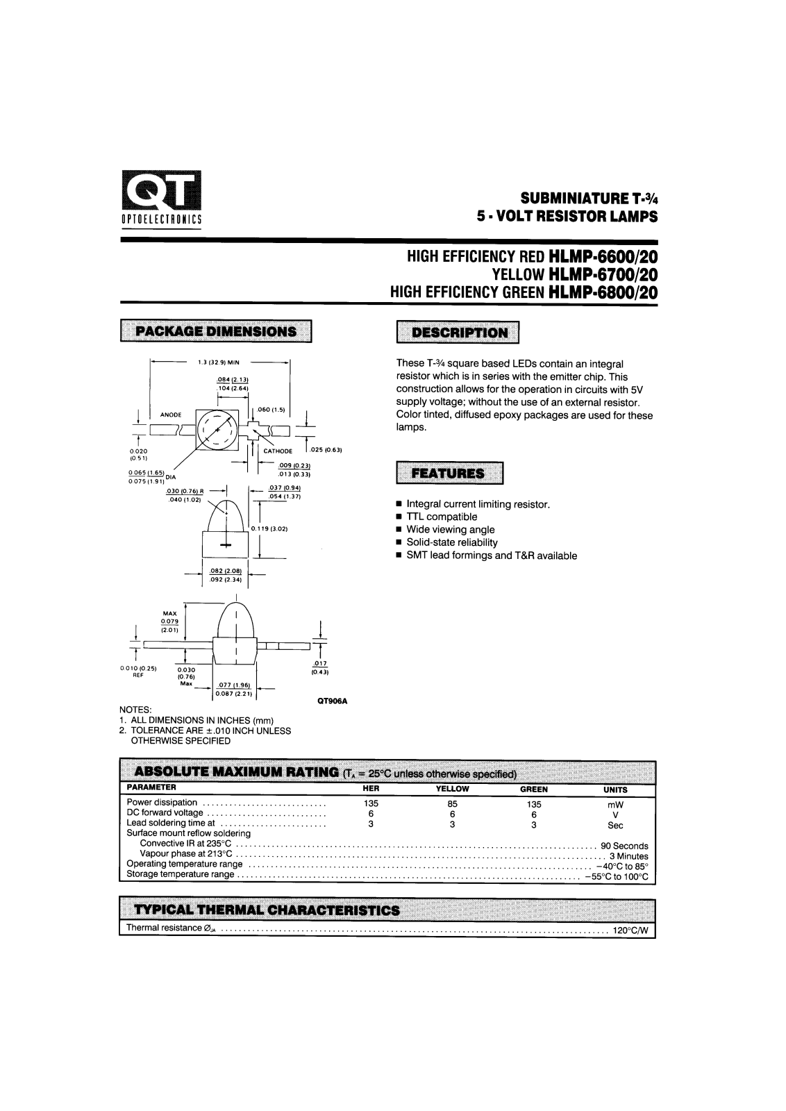 QT HLMP-6700A, HLMP-6800A, HLMP-6600A Datasheet