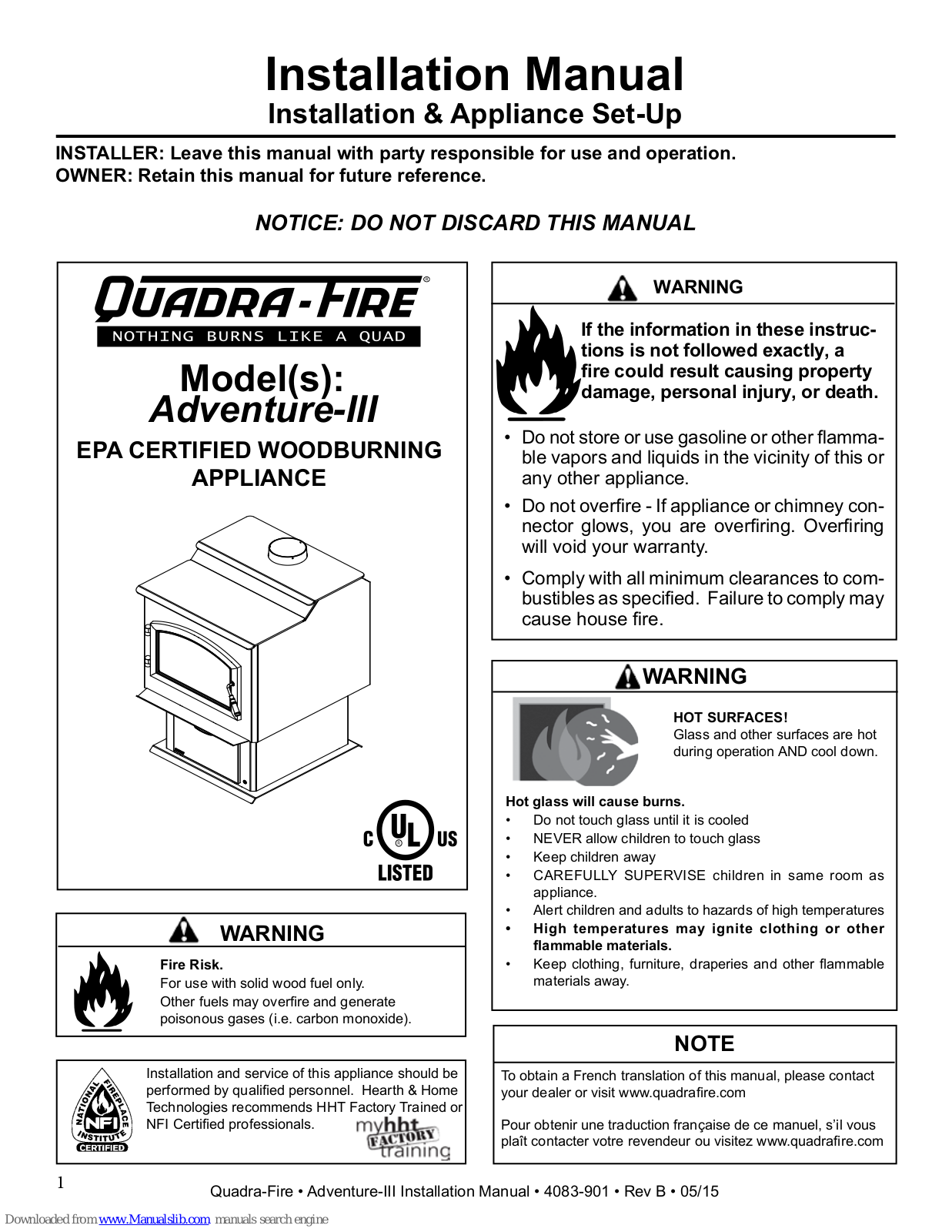 Quadra-Fire Adventure-III Installation Manual