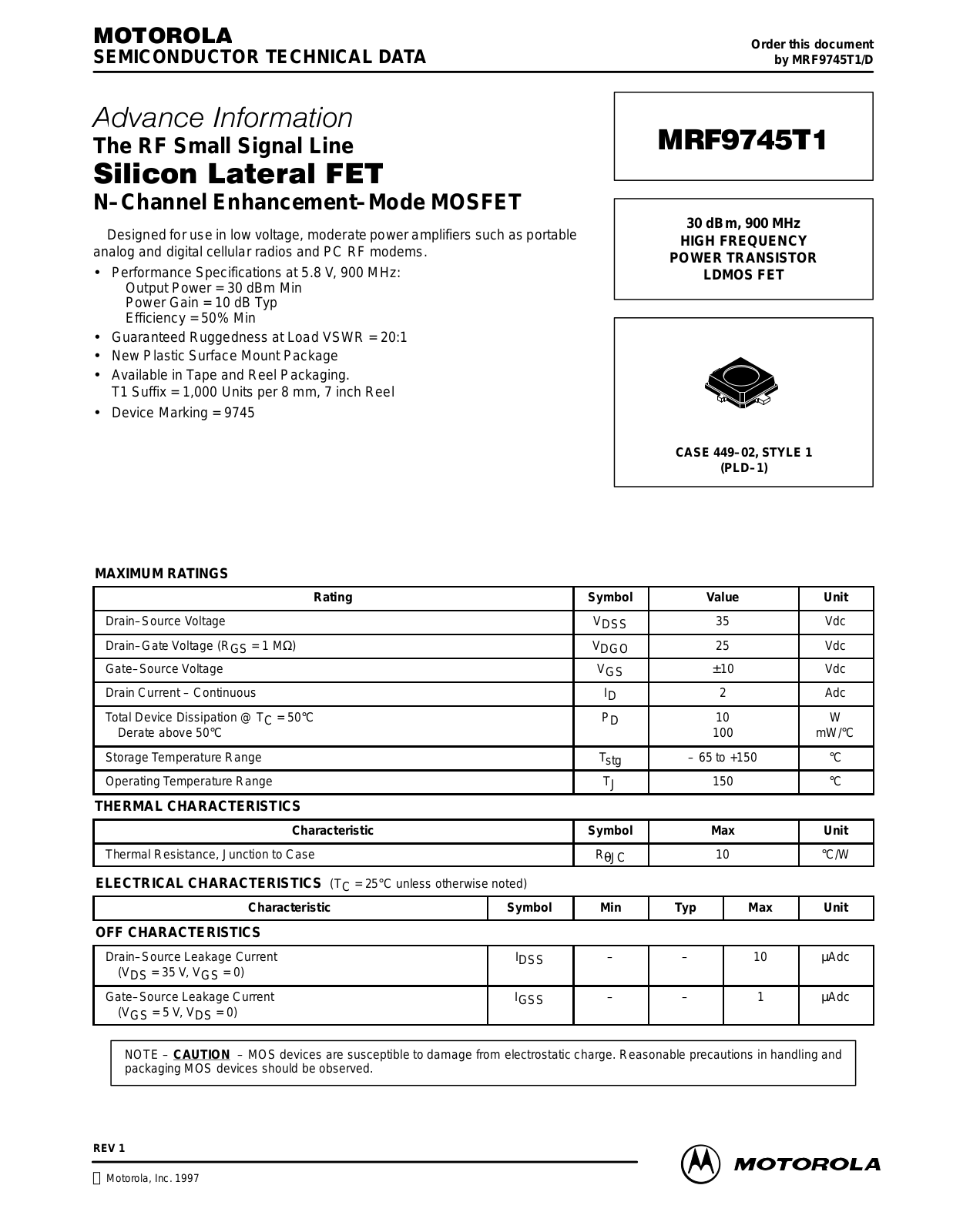 Motorola MRF9745T1 Datasheet