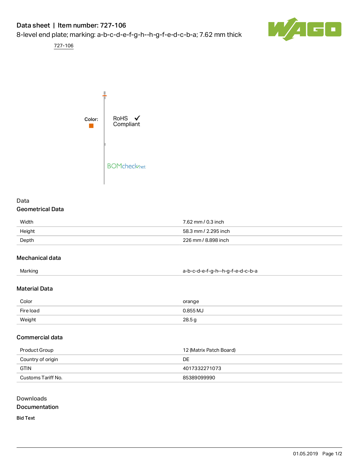 Wago 727-106 Data Sheet