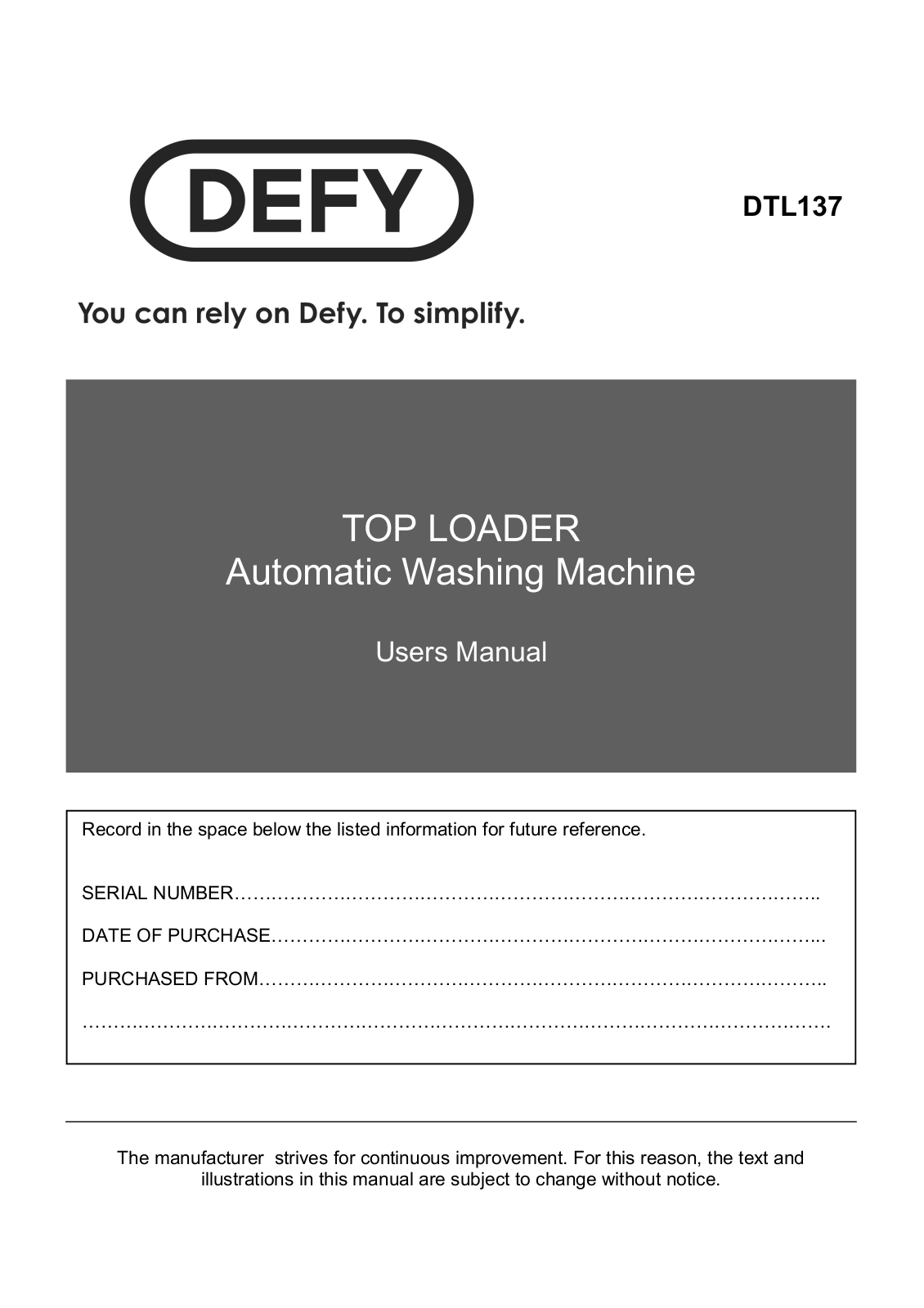 Defy DTL 137 User Manual