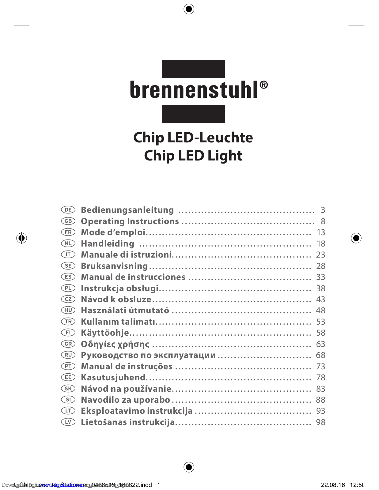 brennenstuhl L CN 120 V2 IP65, L CN 120 PIR V2 IP44, L CN 120 C PIR V2 IP44, L CN 130 V2 IP65, L CN 150 V2 IP65 Operating Instructions Manual