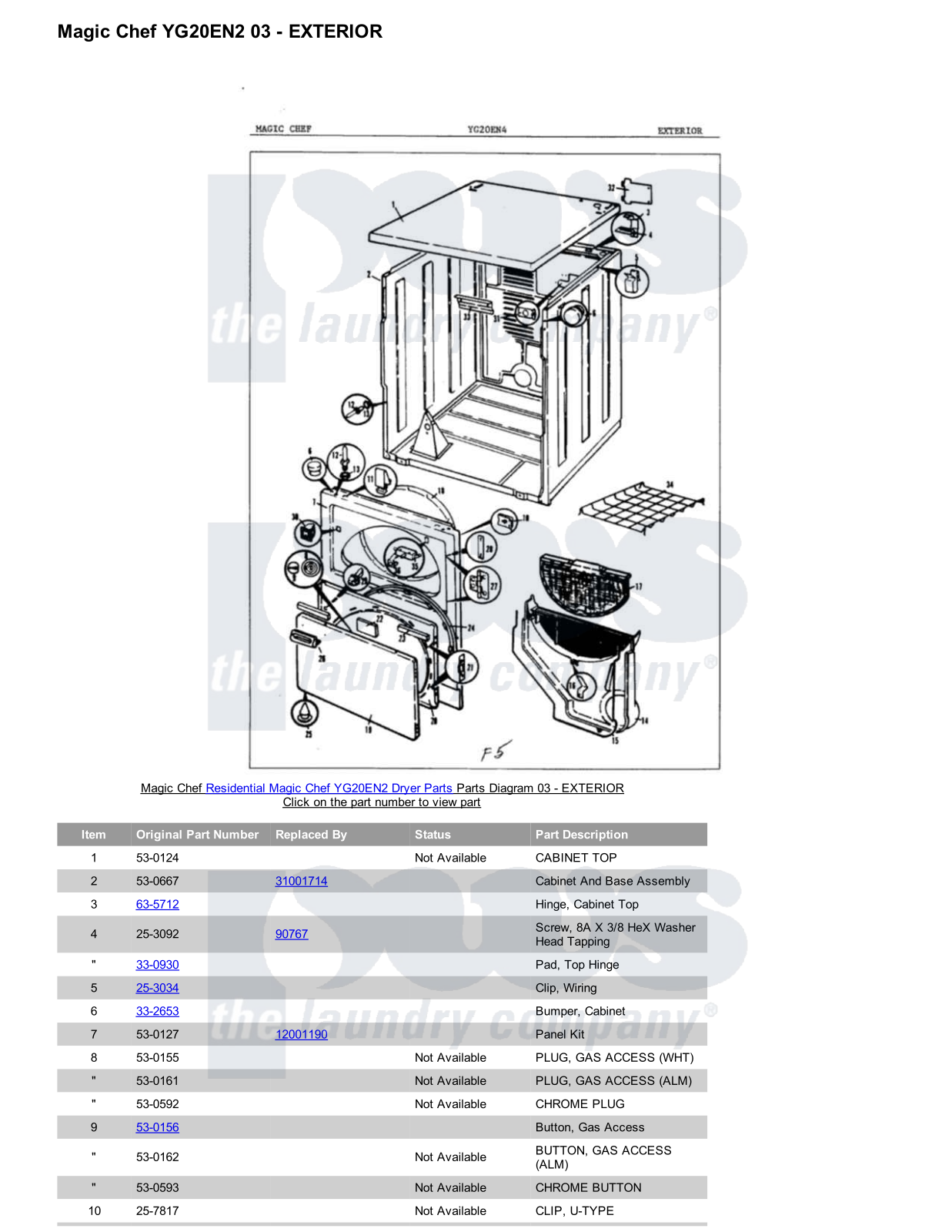 Magic Chef YG20EN2 Parts Diagram