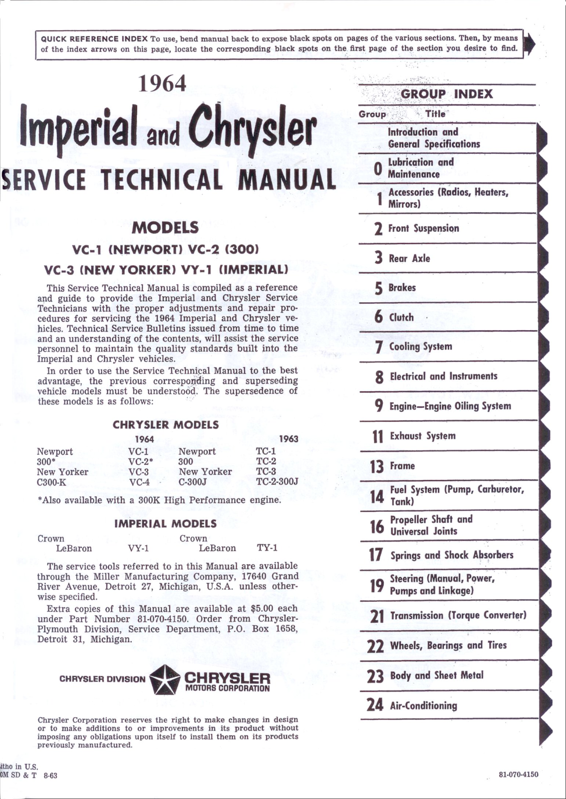 Chrysler Le Baron 1964, Imperial 1964, New Yorker 1964 User Manual