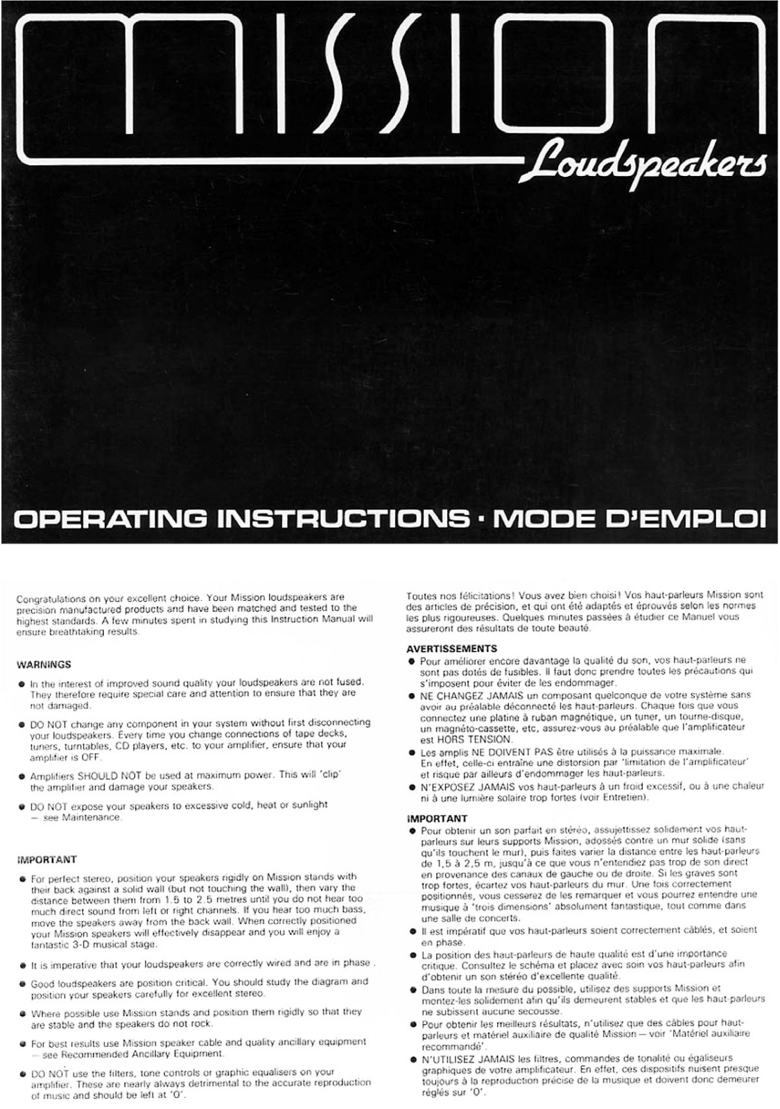 Mission 780 Argonaut Owners manual