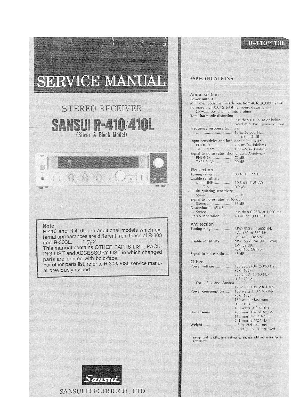 Sansui R-410, R410L Service Manual