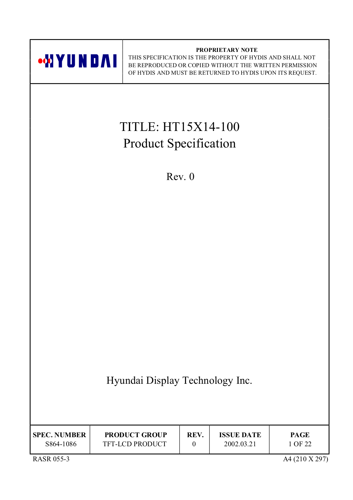 HYDIS HT15X14-100 Specification - ManualMachine.com