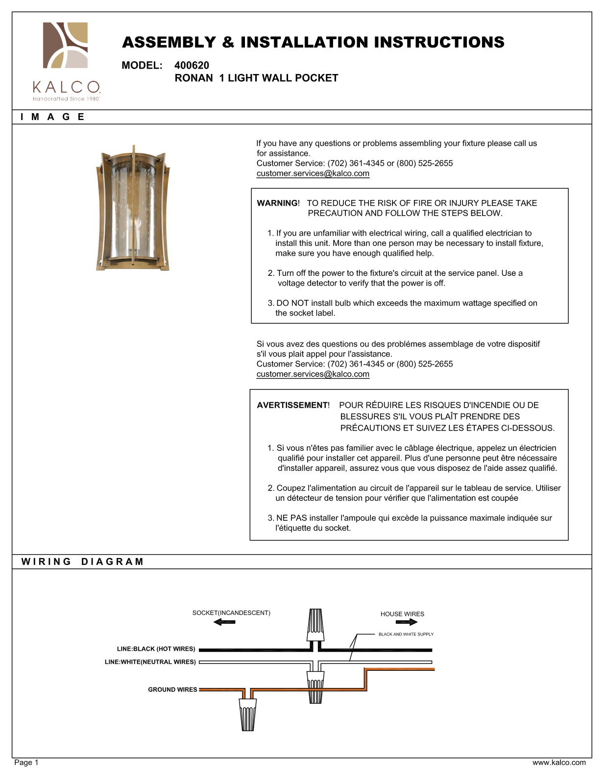 Kalco 400620BD, 400620MZ Assembly Guide
