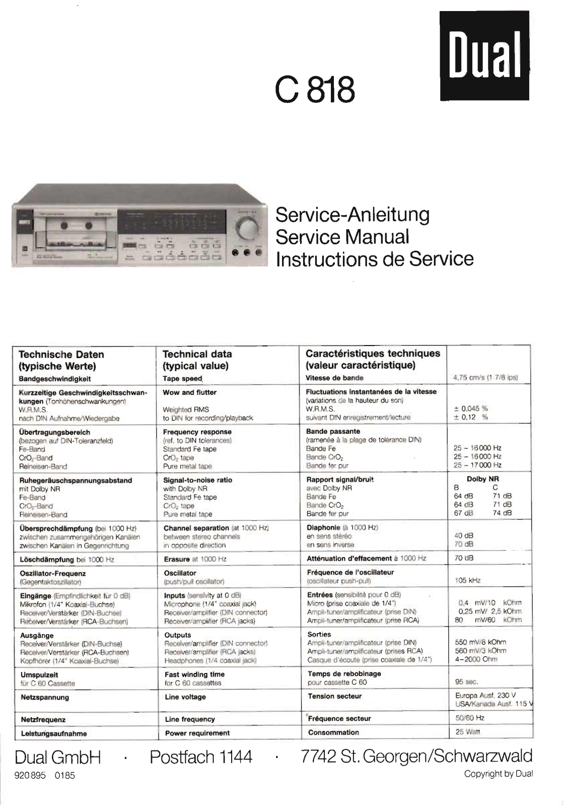 Dual C-818 Service Manual