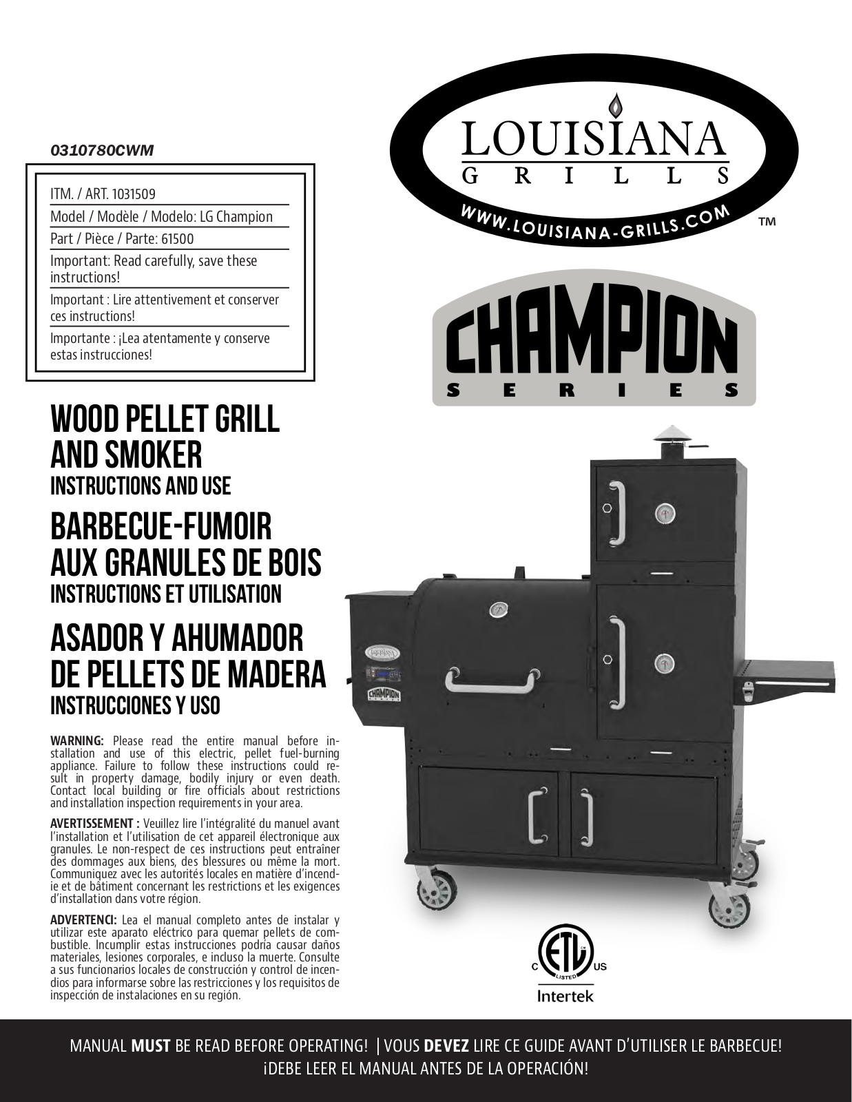 Louisiana Grills Champion Owner's Manual