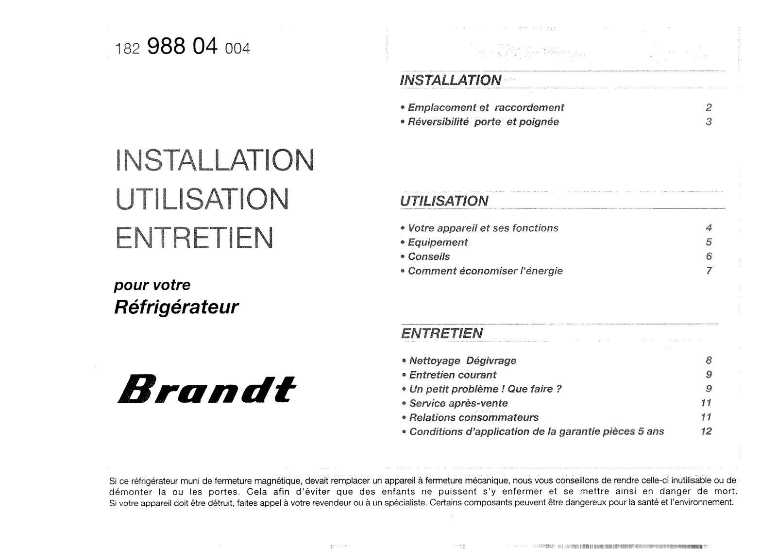 BRANDT AT320, AS310, AS2 User Manual