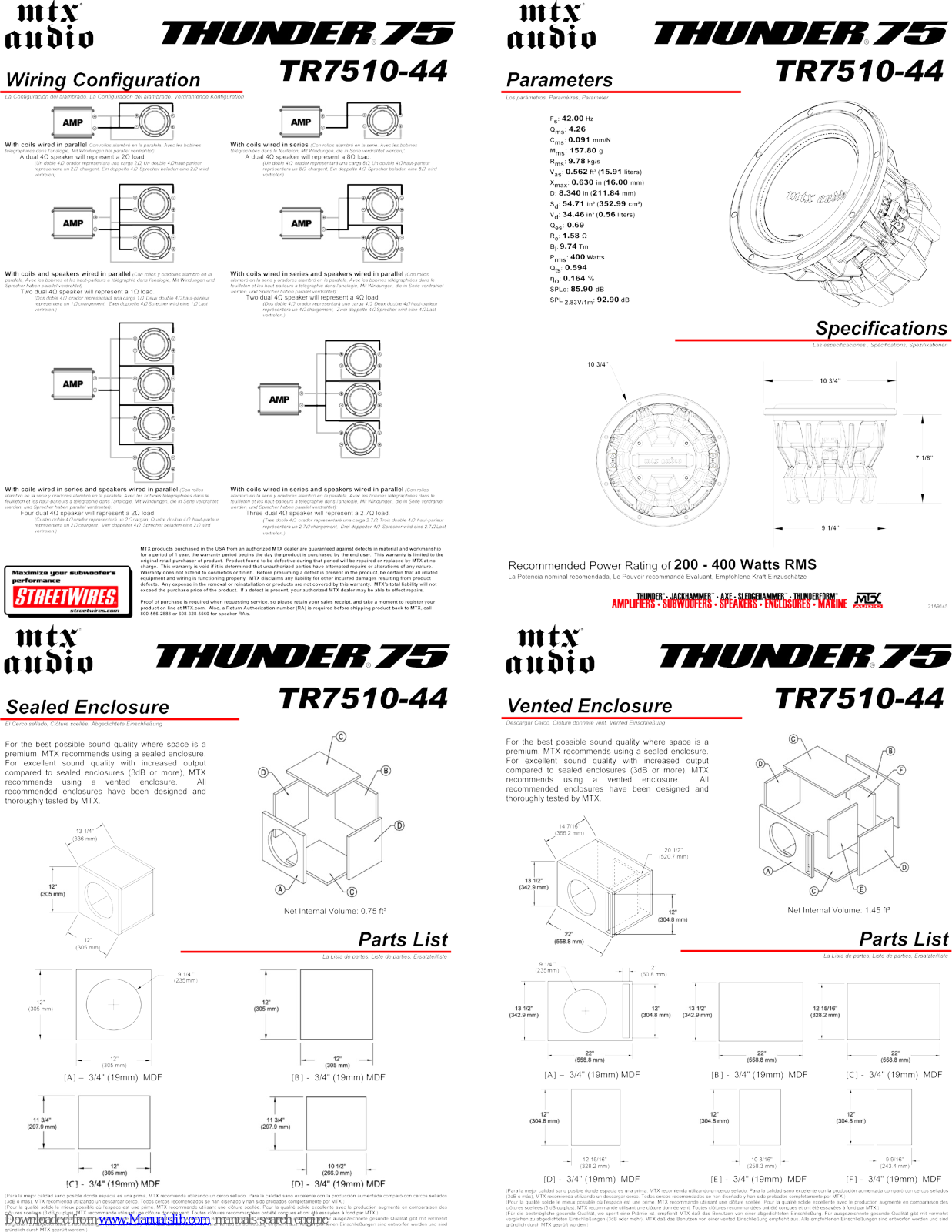 MTX Thunder TR7510-44, Thunder 75 Connection Manual - ManualMachine.com