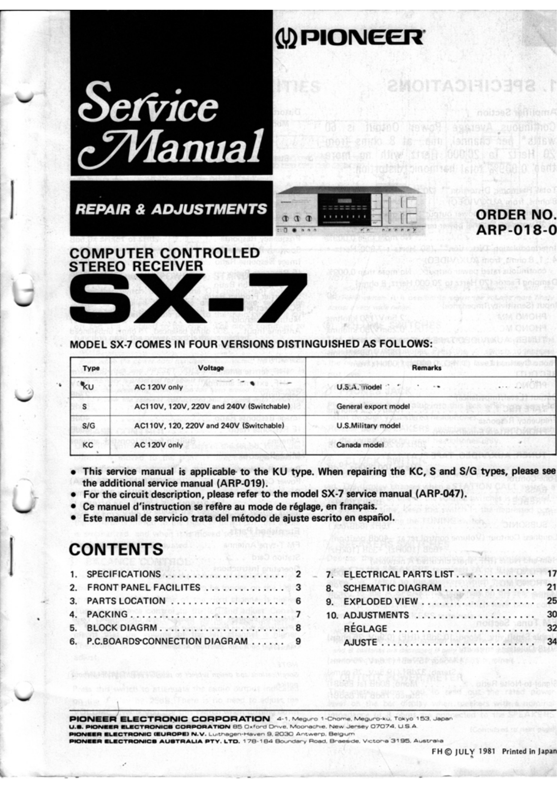 Pioneer SX-7 Service manual