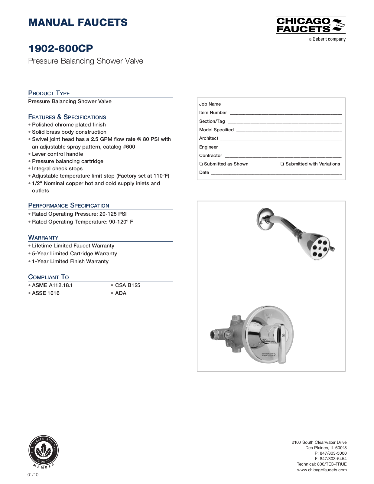 Chicago Faucet 1902-600 Specifications