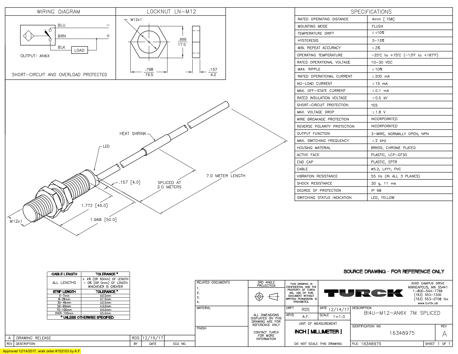 Turck BI4U-M12-AN6X7MSPLICED Data Sheet