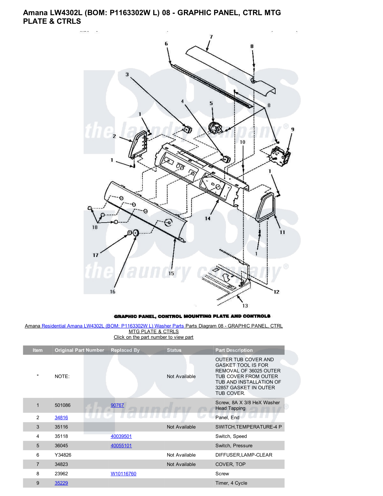 Amana LW4302L Parts Diagram