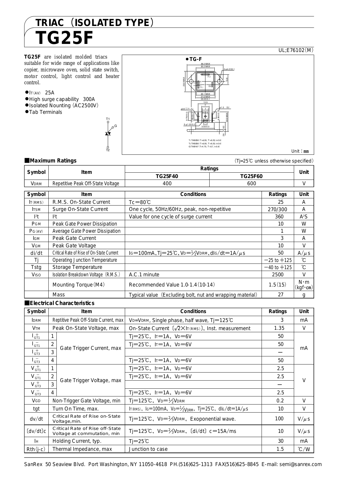 Sanrex-Sansha Electric Manufacturing TG25F Data Sheet