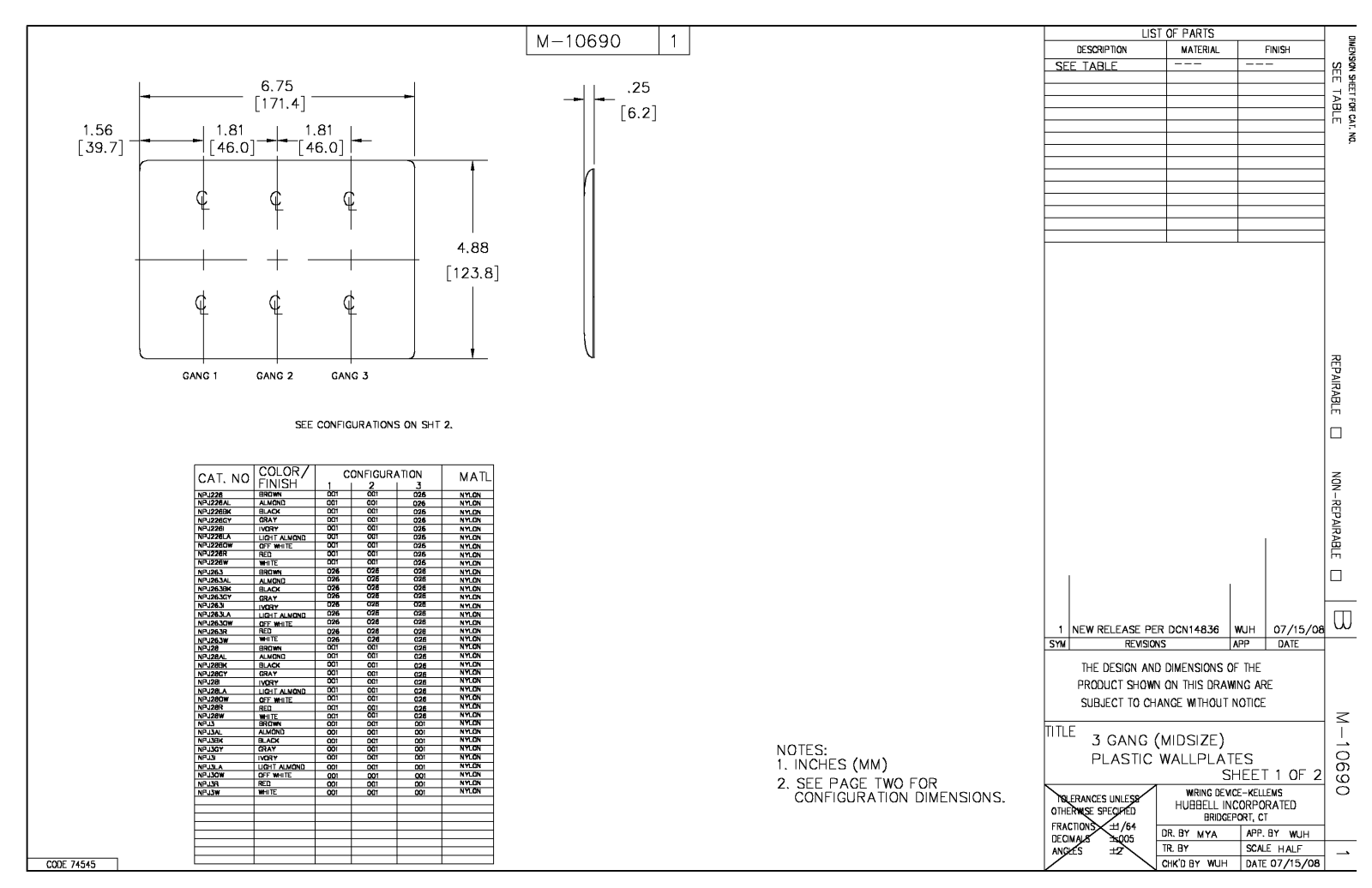 Hubbell NPJ226 Reference Drawing