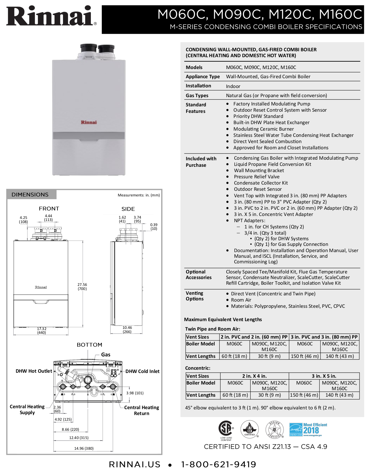 Rinnai Water Heater M060CN Specifications