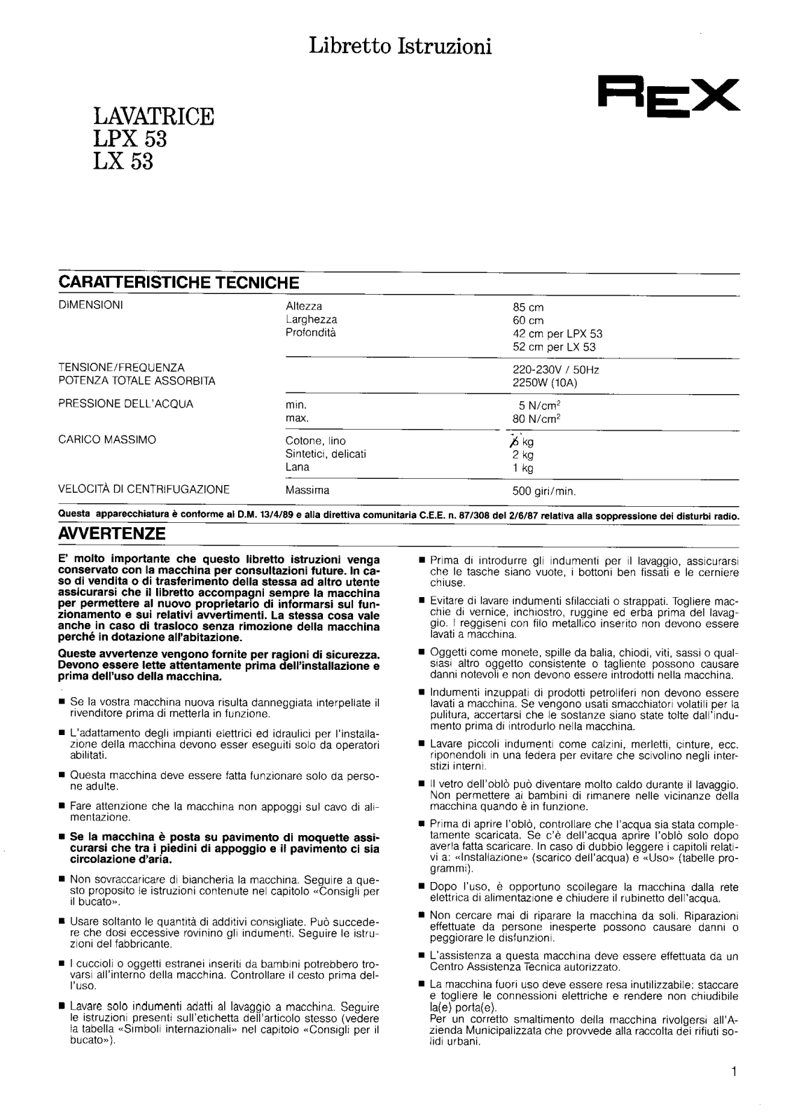 Rex LPX53, LX53 User Manual