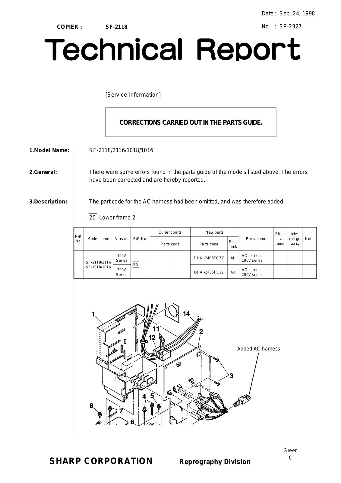 SHARP SP2327 Technical Report