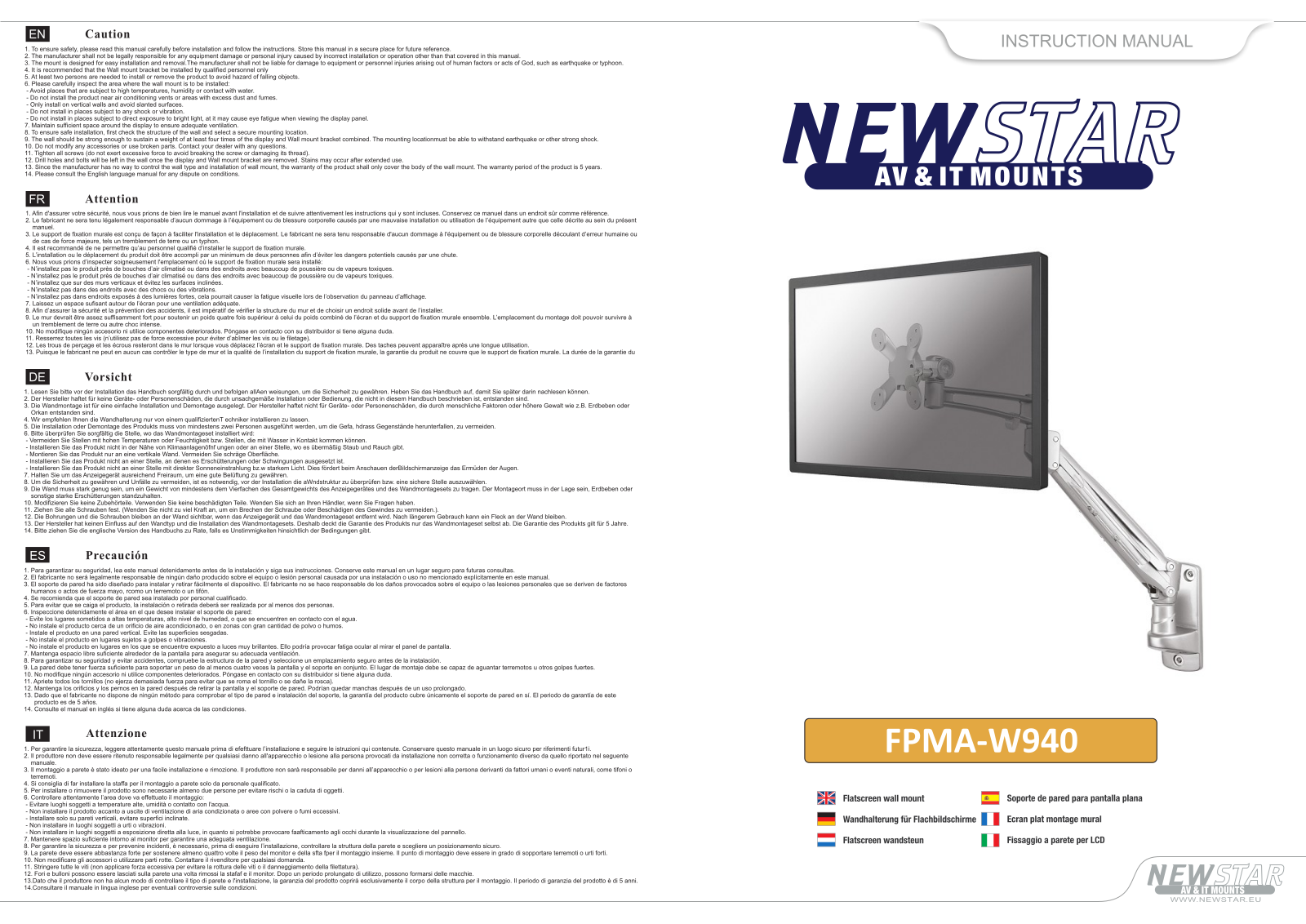 Newstar FPMA-W940 User Manual