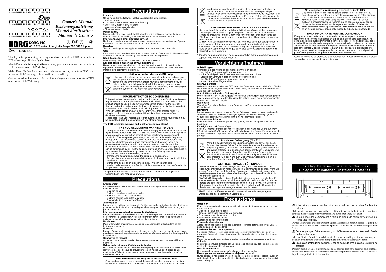 Korg MONOTRON-DELAY User manual