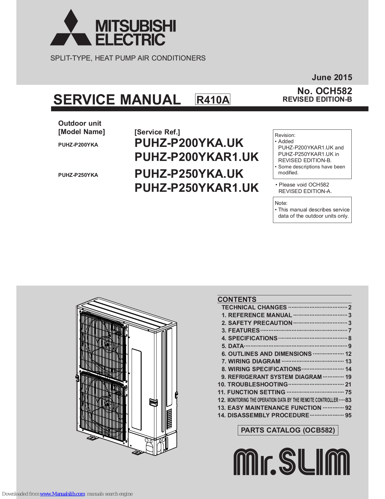 Mitsubishi PUHZ-P250YKAR1.UK, PUZ-ZM100VKA, PUHZ-P250YKA.UK, PUHZ-P200YKAR1.UK, PUZ-ZM140YKA Service Manual