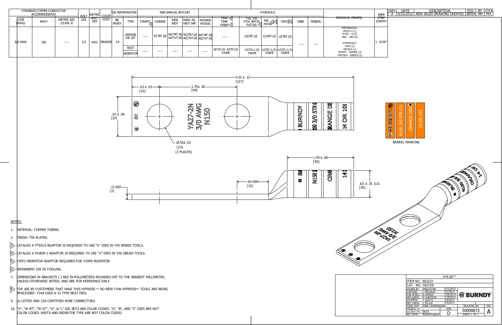 Burndy YA272N dimensions