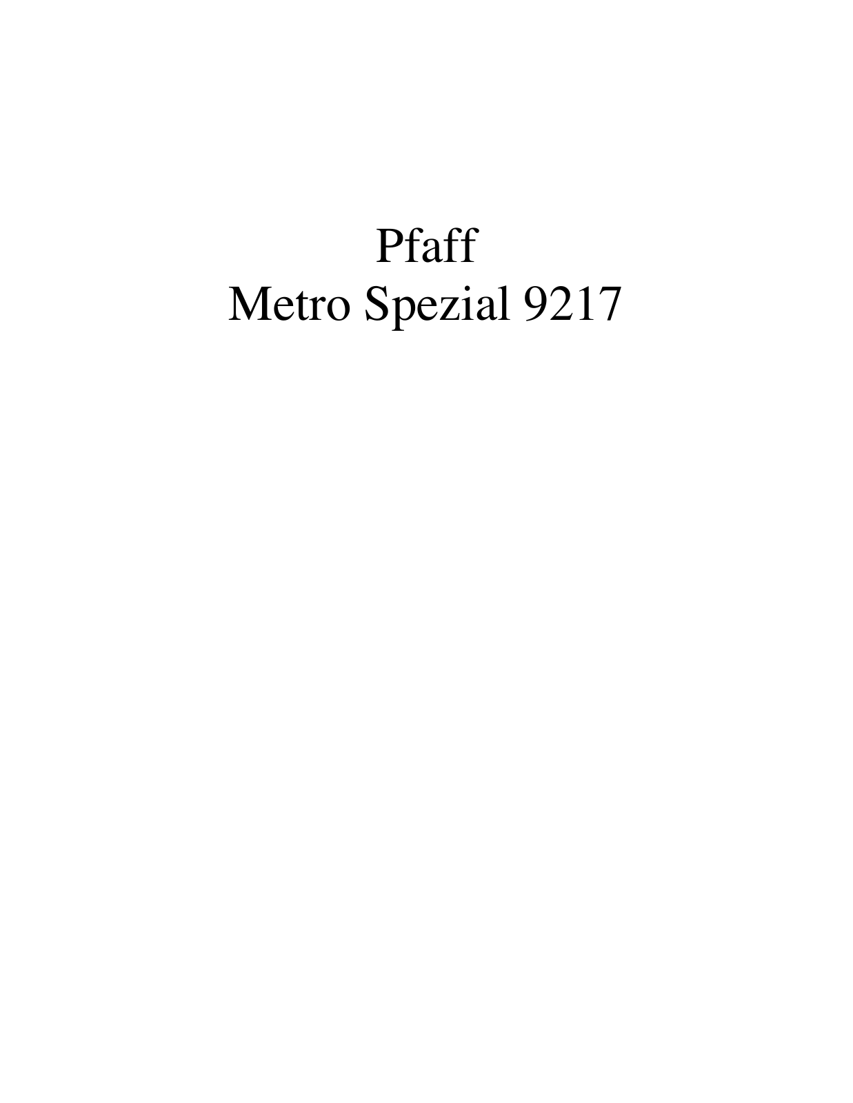 PFAFF Metro Spezial 9217 Parts List