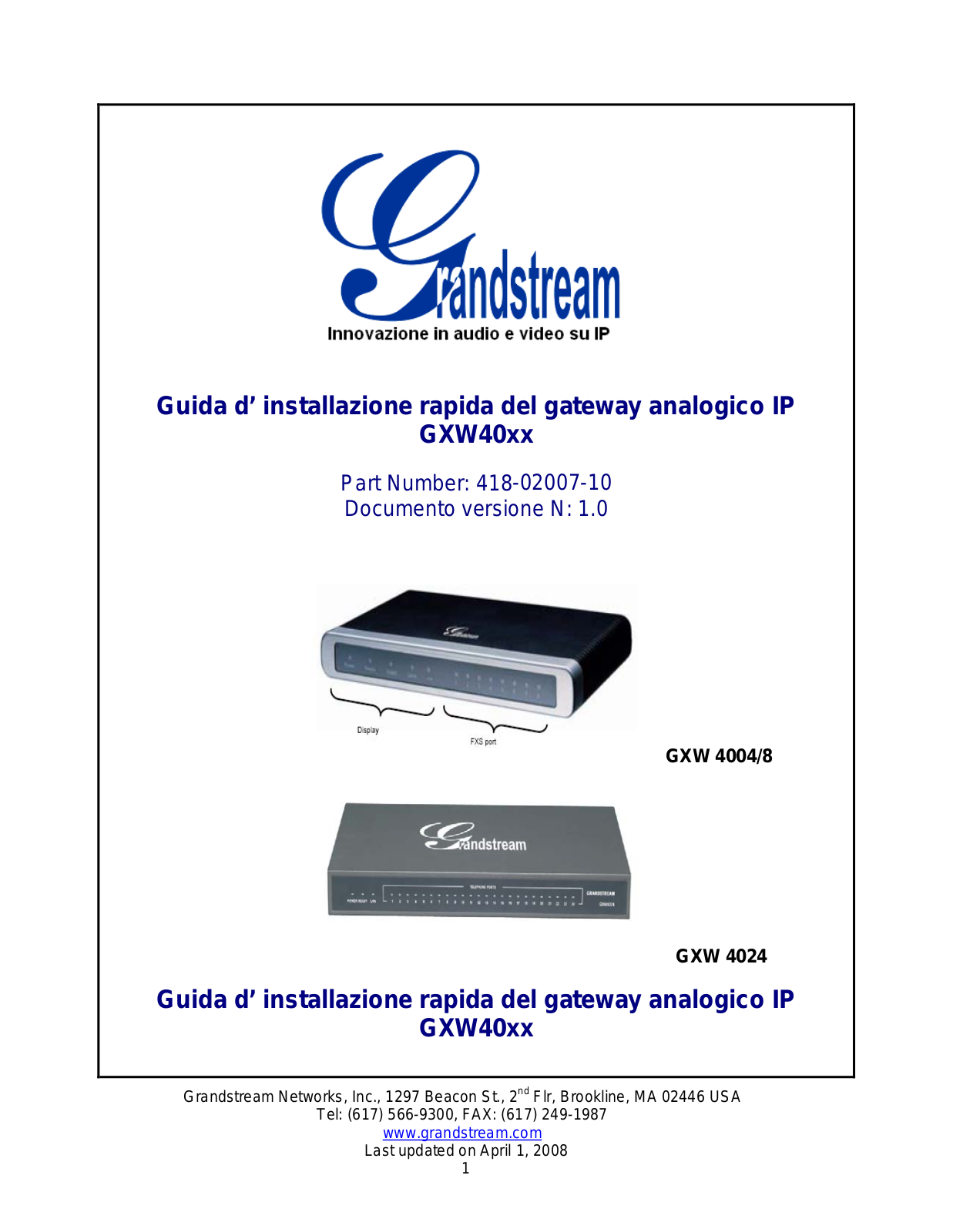 Grandstream GXW4024 Quick Installation Guide