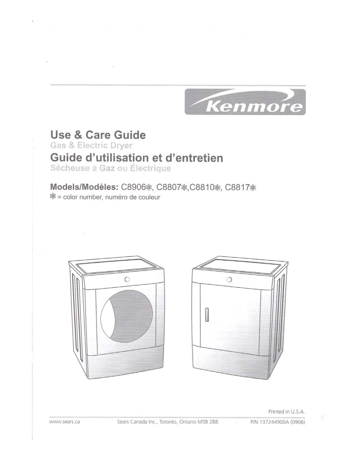 Kenmore C8906, C8817, C8810 User Manual