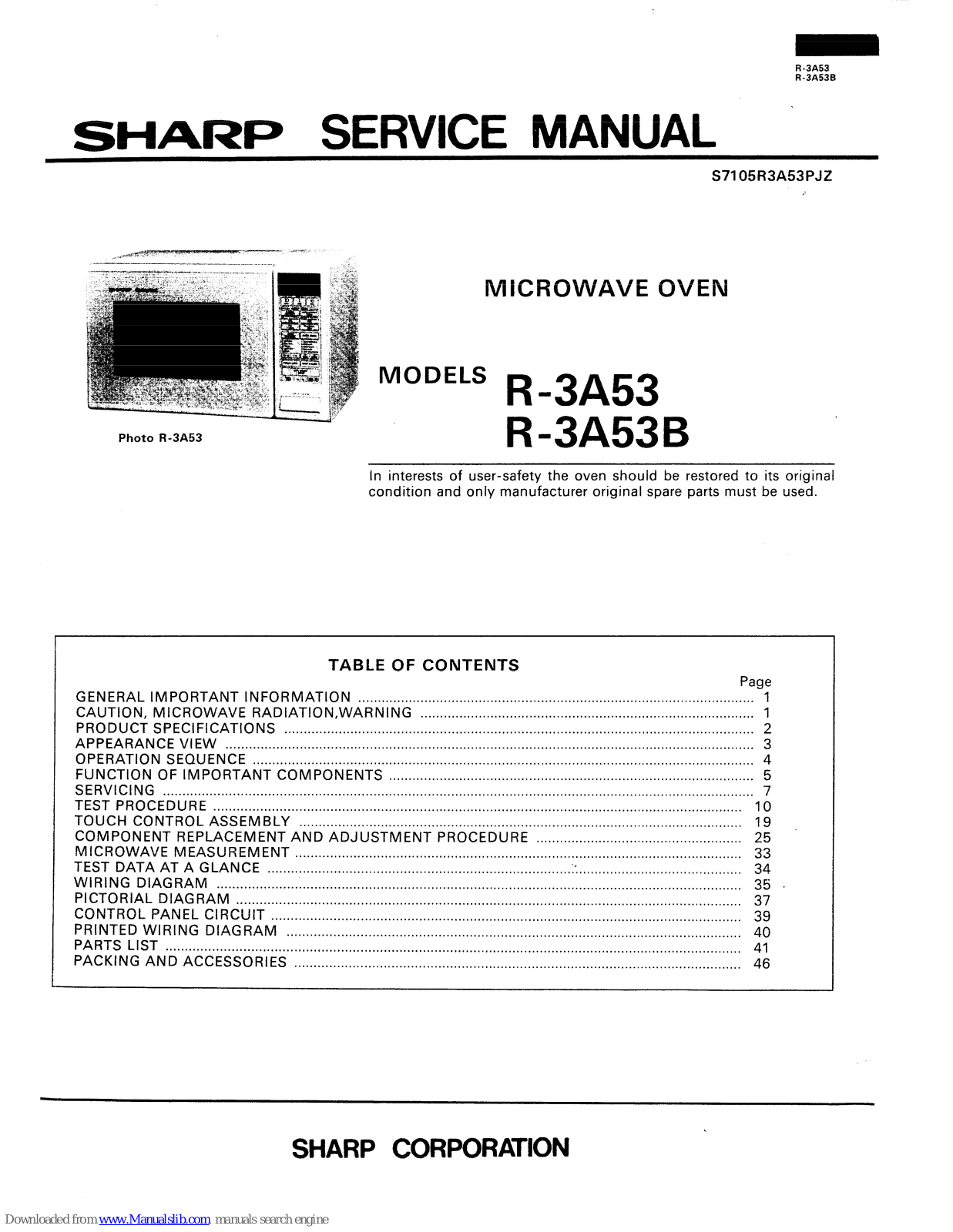 Sharp R-3A53, R-3A53B Service Manual - ManualMachine.com