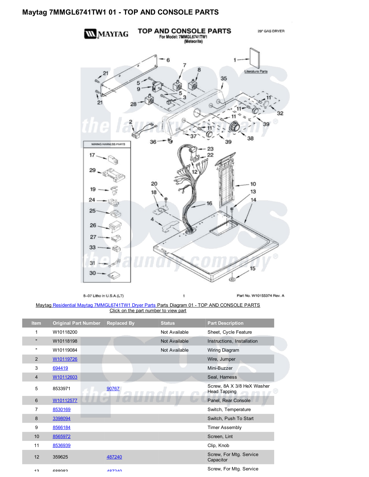 Maytag 7MMGL6741TW1 Parts Diagram