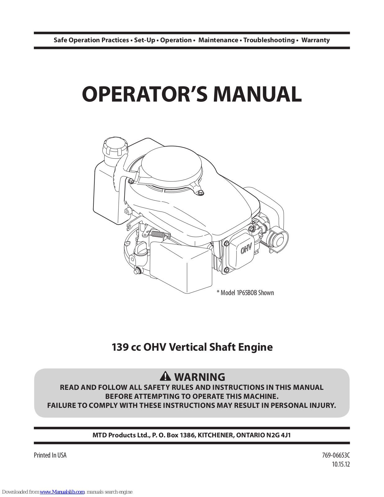 MTD 139 cc OHV Operator's Manual