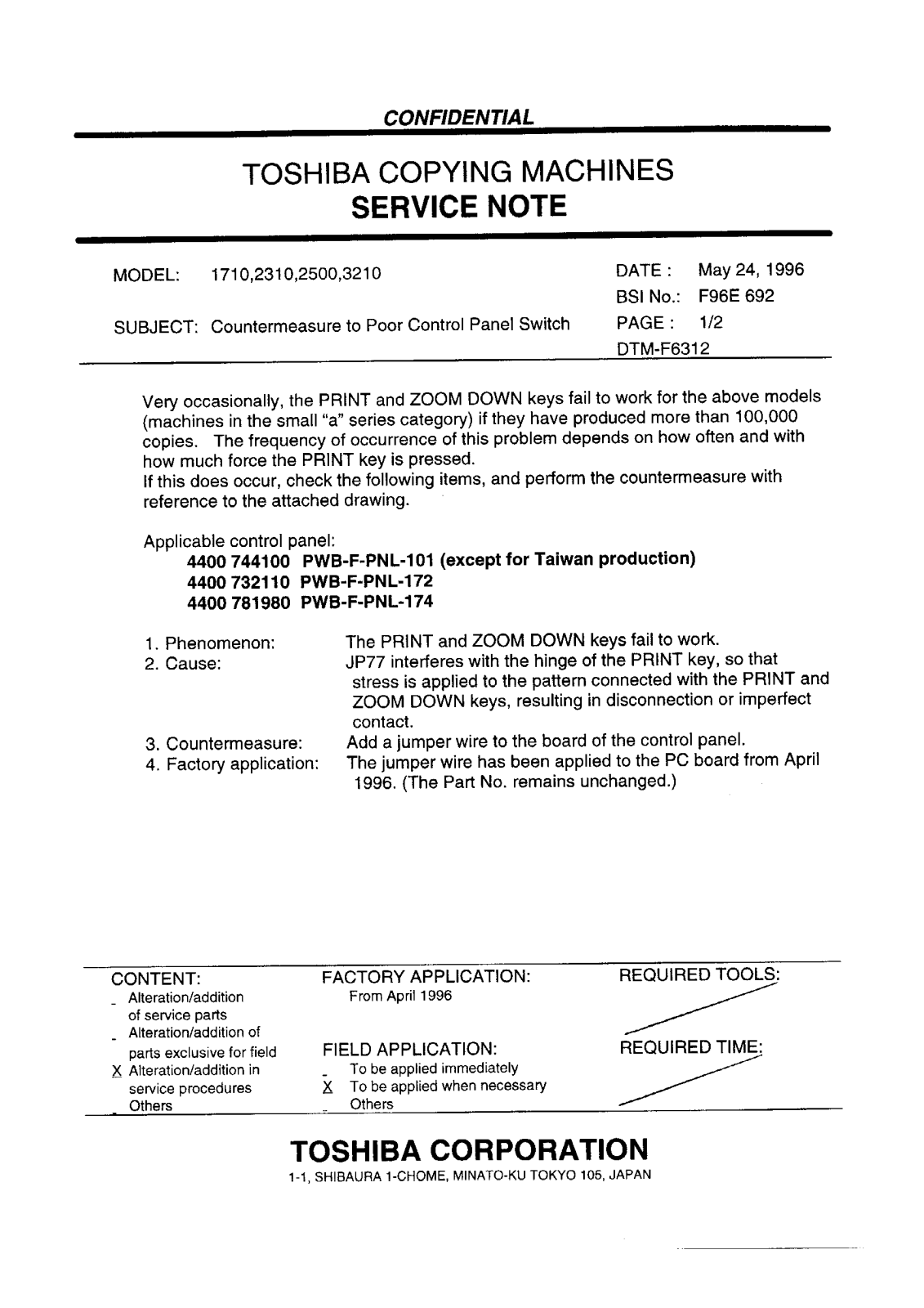 Toshiba f96e692 Service Note