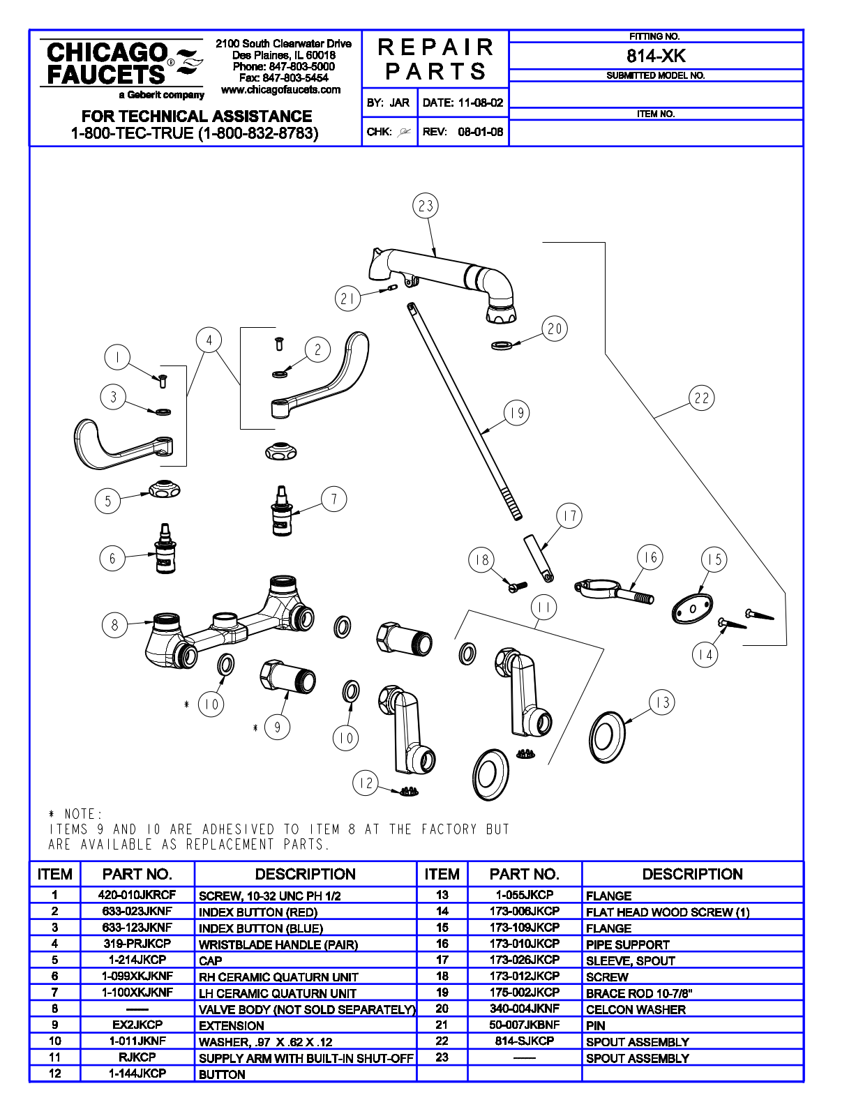 Chicago Faucet 814-XKCP Parts List