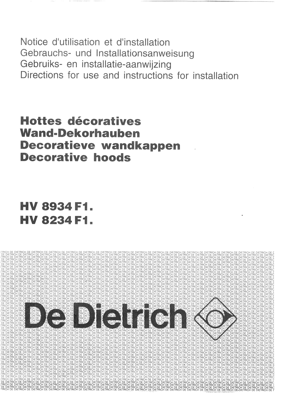 De dietrich hm8985e1, hw8985e1, hn8985e1, hm8625e1, hw8685e1 User Manual