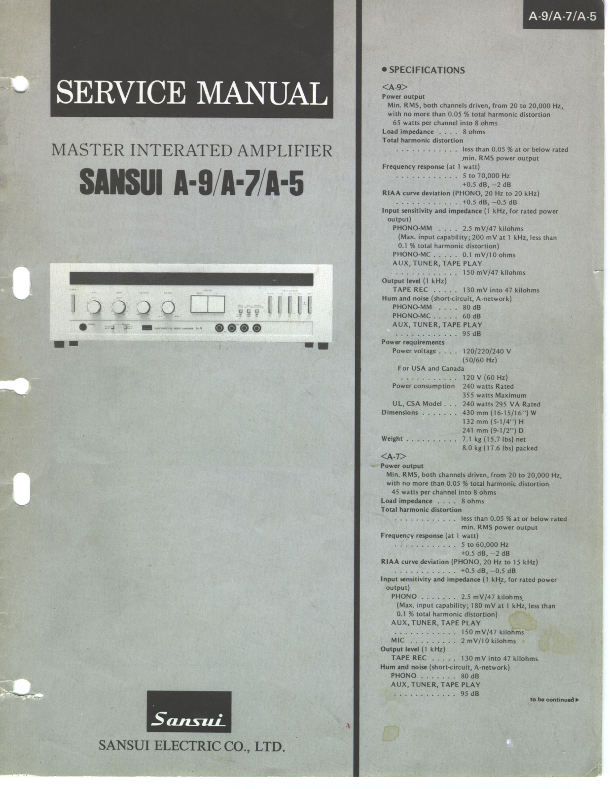 Sansui A-5, A-7 Service manual