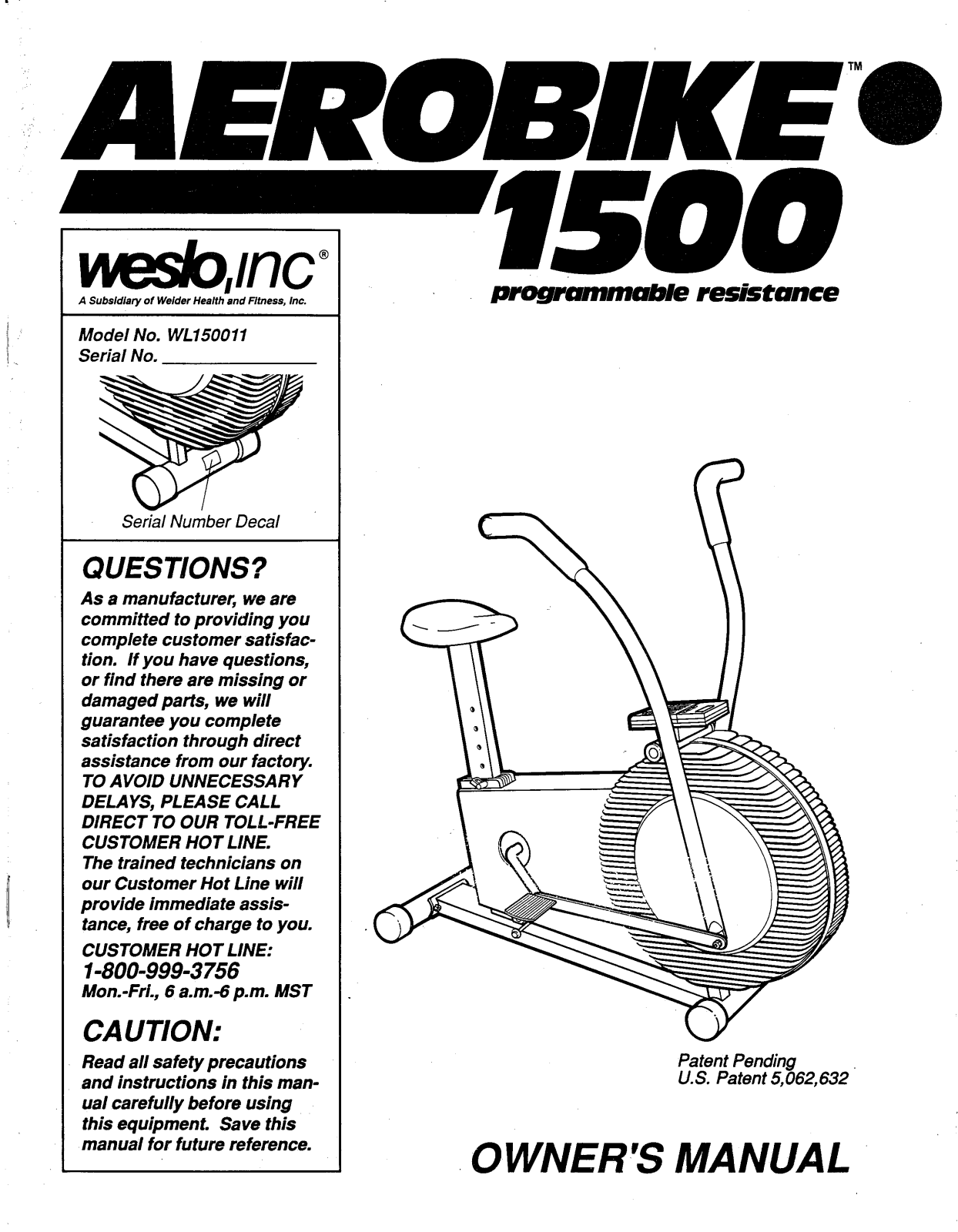 Weslo WL150011 Owner's Manual