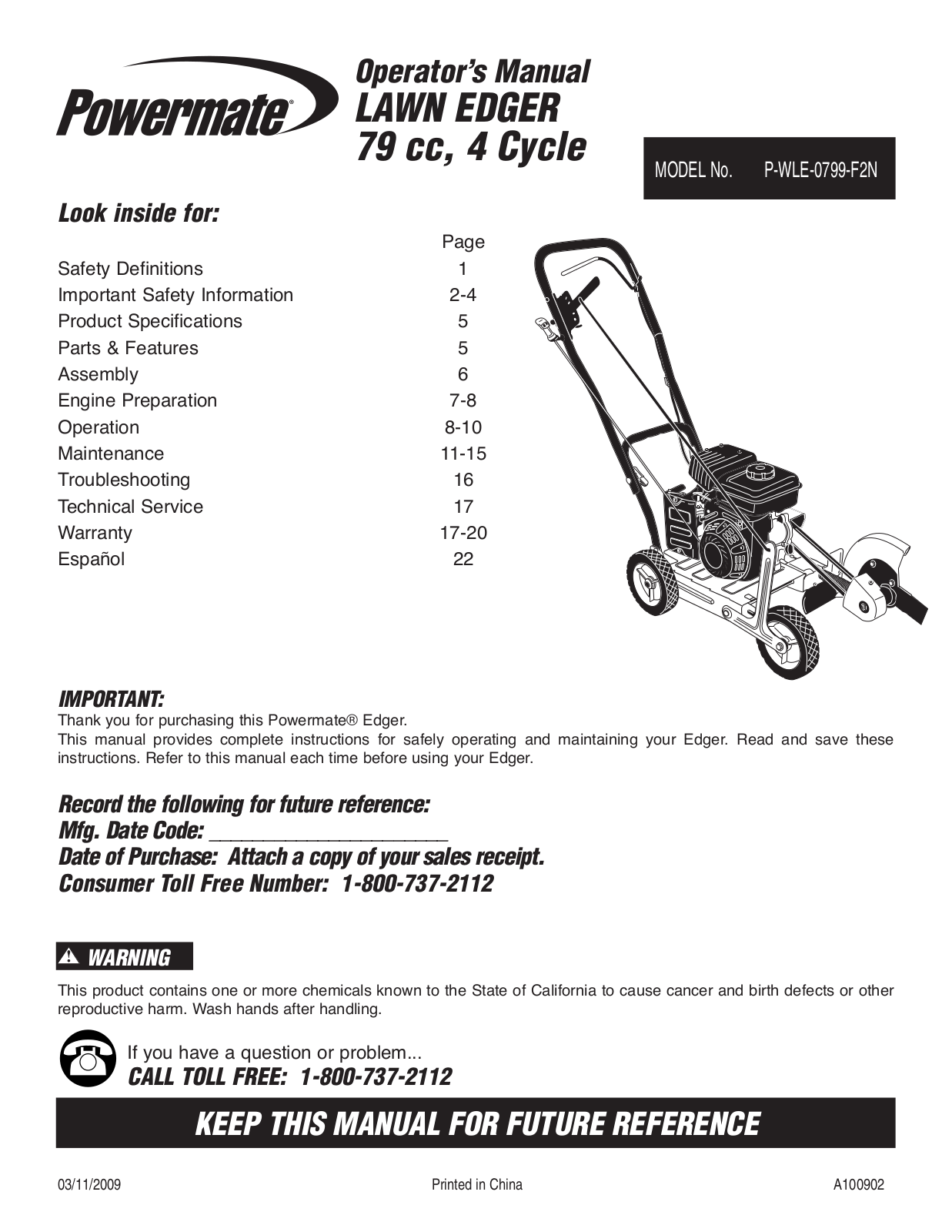 Powermate P-WLE-0799-F2N User Manual