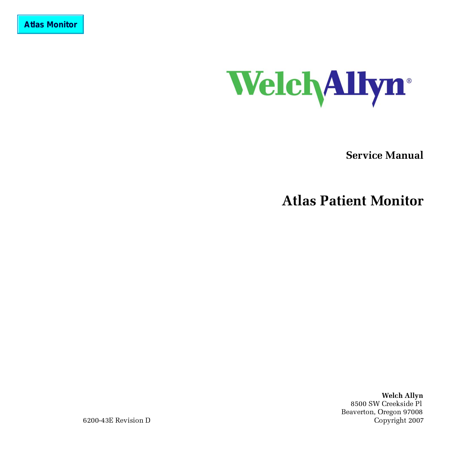 WelchAllyn 6200-43E Service Manual