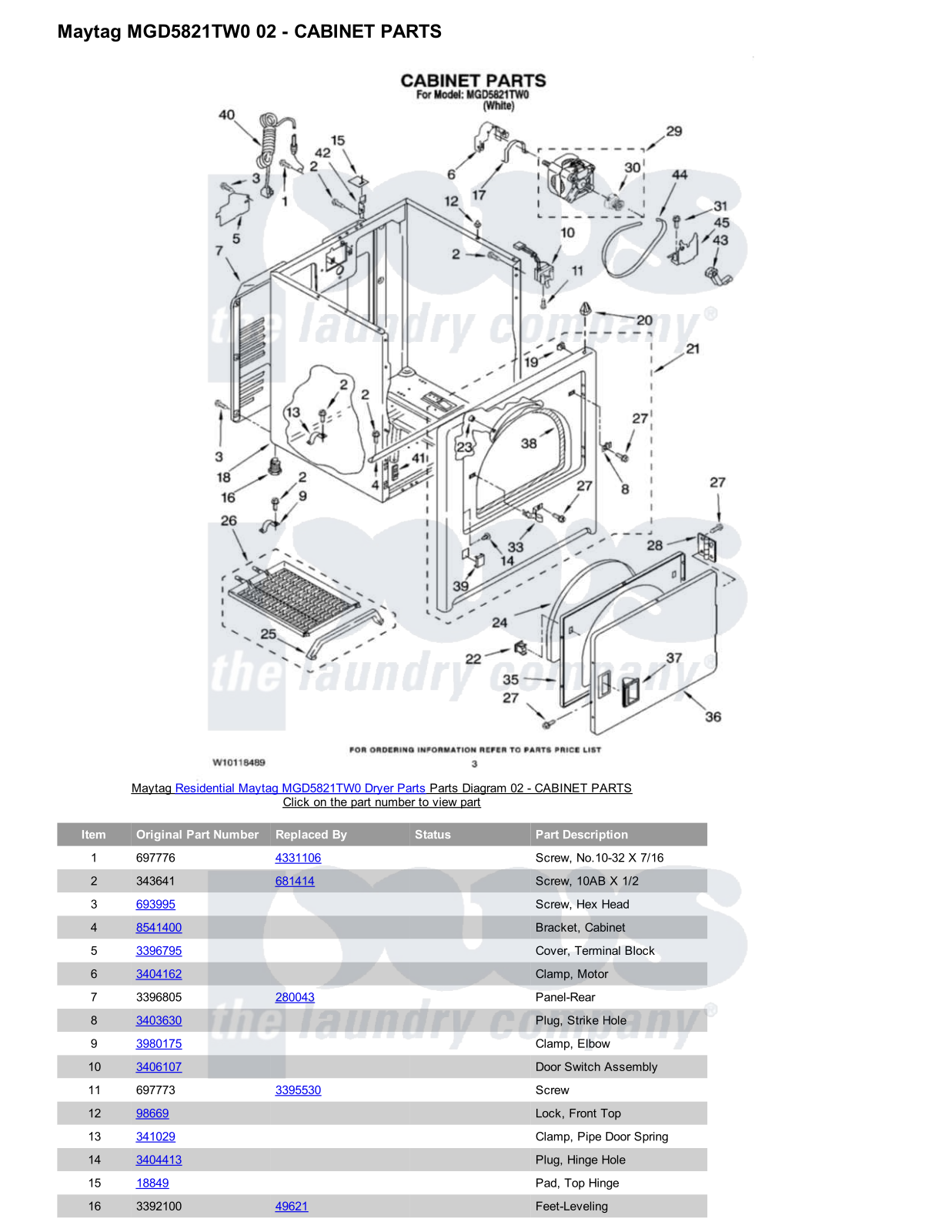 Maytag MGD5821TW0 Parts Diagram