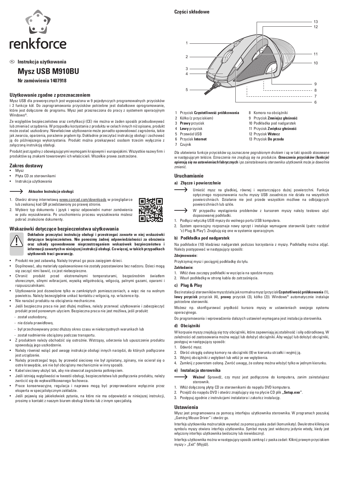 Renkforce M910BU Operating Instructions