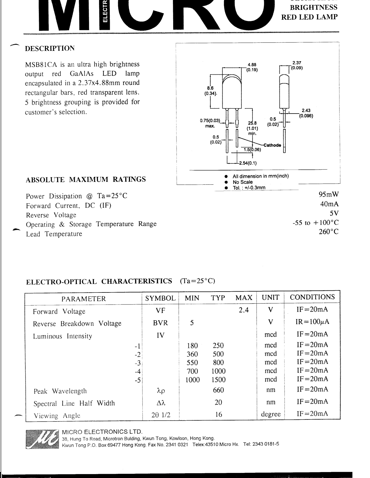 MICRO MSB81CA Datasheet