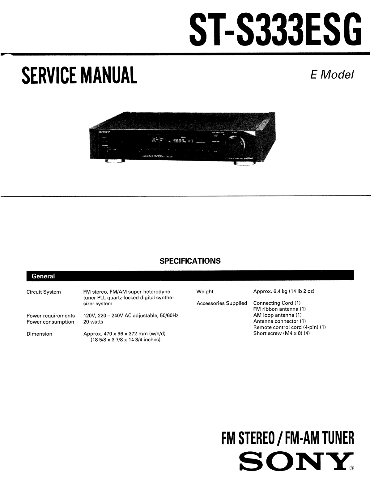 Sony STS-333-ESG Service manual